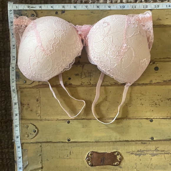BODYCON LACE PUSHUP BRA STRETCH GIRLY PINK LACE PUSH-UP BRA 36C PINUP - Picture 2 of 11